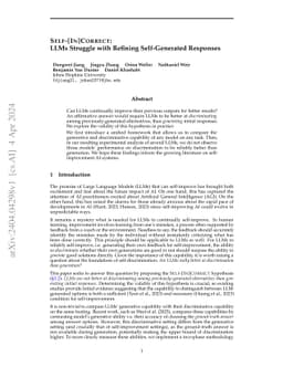 SELF-[IN]CORRECT: LLMs Struggle with Refining Self-Generated Responses