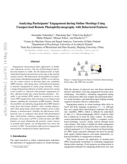 Analyzing Participants' Engagement during Online Meetings Using
  Unsupervised Remote Photoplethysmography with Behavioral Features