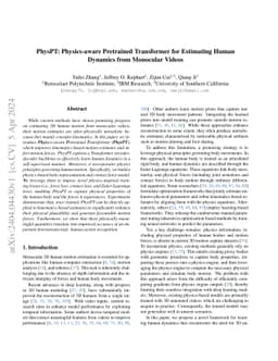 PhysPT: Physics-aware Pretrained Transformer for Estimating Human
  Dynamics from Monocular Videos