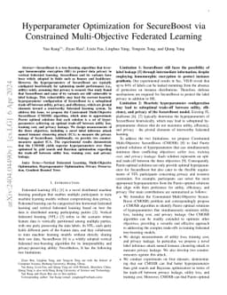 Hyperparameter Optimization for SecureBoost via Constrained
  Multi-Objective Federated Learning