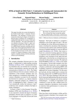 IITK at SemEval-2024 Task 1: Contrastive Learning and Autoencoders for
  Semantic Textual Relatedness in Multilingual Texts