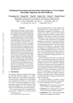 Multilingual Pretraining and Instruction Tuning Improve Cross-Lingual
  Knowledge Alignment, But Only Shallowly