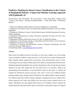 Predictive Modeling for Breast Cancer Classification in the Context of
  Bangladeshi Patients: A Supervised Machine Learning Approach with Explainable
  AI