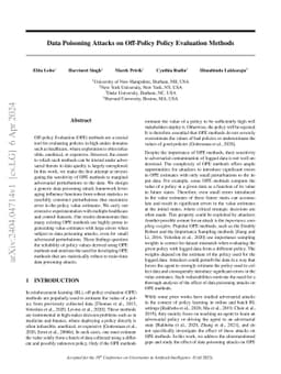 Data Poisoning Attacks on Off-Policy Policy Evaluation Methods