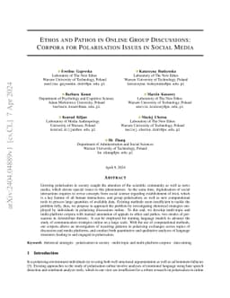 Ethos and Pathos in Online Group Discussions: Corpora for Polarisation
  Issues in Social Media