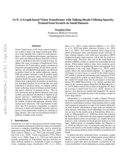 GvT: A Graph-based Vision Transformer with Talking-Heads Utilizing
  Sparsity, Trained from Scratch on Small Datasets