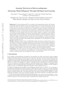 Anomaly Detection in Electrocardiograms: Advancing Clinical Diagnosis
  Through Self-Supervised Learning