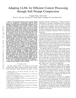 Adapting LLMs for Efficient Context Processing through Soft Prompt
  Compression