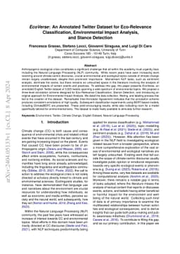 EcoVerse: An Annotated Twitter Dataset for Eco-Relevance Classification,
  Environmental Impact Analysis, and Stance Detection