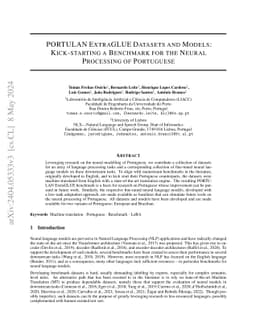 PORTULAN ExtraGLUE Datasets and Models: Kick-starting a Benchmark for
  the Neural Processing of Portuguese