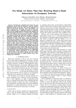 Two Hands Are Better Than One: Resolving Hand to Hand Intersections via
  Occupancy Networks
