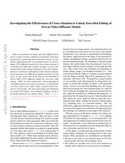 Investigating the Effectiveness of Cross-Attention to Unlock Zero-Shot
  Editing of Text-to-Video Diffusion Models