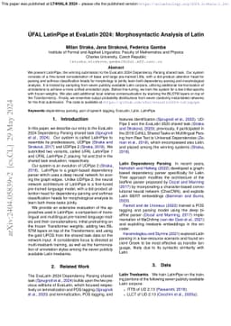 ÚFAL LatinPipe at EvaLatin 2024: Morphosyntactic Analysis of Latin