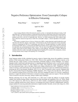 Negative Preference Optimization: From Catastrophic Collapse to
  Effective Unlearning