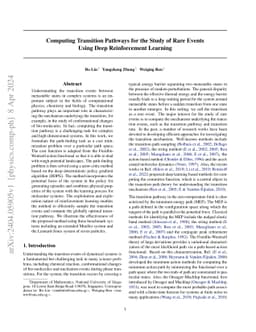 Computing Transition Pathways for the Study of Rare Events Using Deep
  Reinforcement Learning