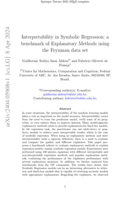 Interpretability in Symbolic Regression: a benchmark of Explanatory
  Methods using the Feynman data set