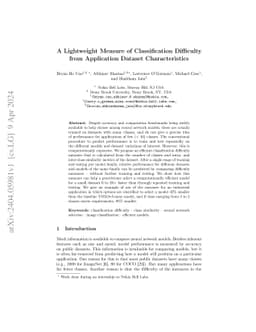 A Lightweight Measure of Classification Difficulty from Application
  Dataset Characteristics