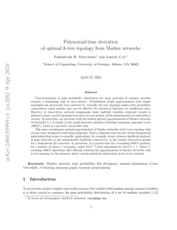 Polynomial-time derivation of optimal k-tree topology from Markov
  networks