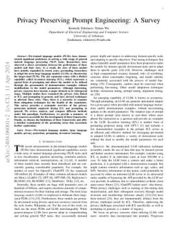 Privacy Preserving Prompt Engineering: A Survey
