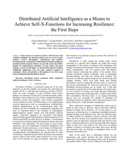 Distributed Artificial Intelligence as a Means to Achieve
  Self-X-Functions for Increasing Resilience: the First Steps