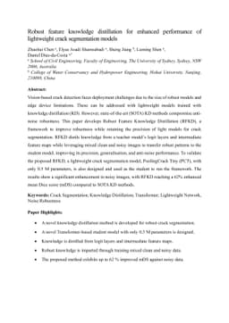 Robust feature knowledge distillation for enhanced performance of
  lightweight crack segmentation models