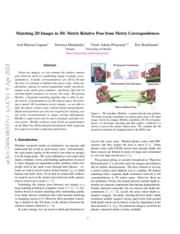 Matching 2D Images in 3D: Metric Relative Pose from Metric
  Correspondences