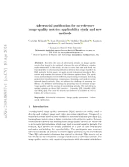 Adversarial purification for no-reference image-quality metrics:
  applicability study and new methods
