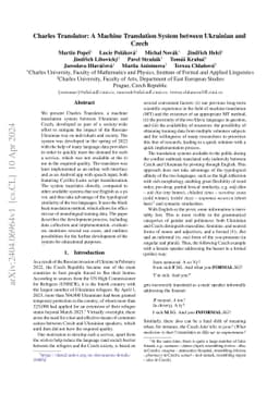 Charles Translator: A Machine Translation System between Ukrainian and
  Czech