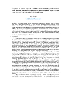 Comparison of decision trees with Local Interpretable Model-Agnostic
  Explanations (LIME) technique and multi-linear regression for explaining
  support vector regression model in terms of root mean square error (RMSE)
  values