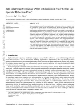 Self-supervised Monocular Depth Estimation on Water Scenes via Specular
  Reflection Prior