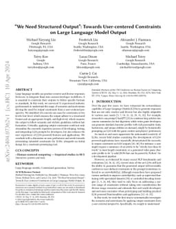"We Need Structured Output": Towards User-centered Constraints on Large
  Language Model Output
