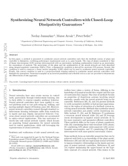 Synthesizing Neural Network Controllers with Closed-Loop Dissipativity
  Guarantees