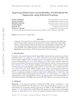 Improving Multi-Center Generalizability of GAN-Based Fat Suppression
  using Federated Learning