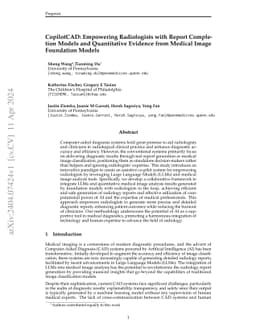 CopilotCAD: Empowering Radiologists with Report Completion Models and
  Quantitative Evidence from Medical Image Foundation Models