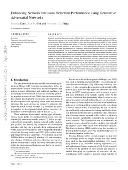 Enhancing Network Intrusion Detection Performance using Generative
  Adversarial Networks