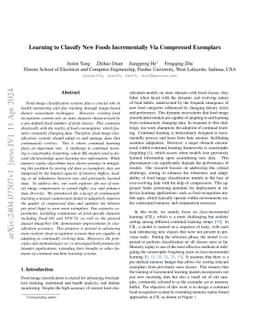 Learning to Classify New Foods Incrementally Via Compressed Exemplars