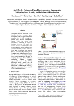 An Effective Automated Speaking Assessment Approach to Mitigating Data Scarcity and Imbalanced Distribution