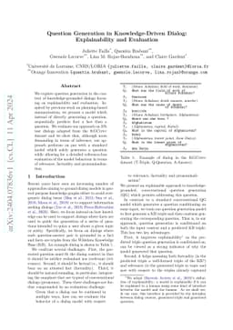 Question Generation in Knowledge-Driven Dialog: Explainability and
  Evaluation