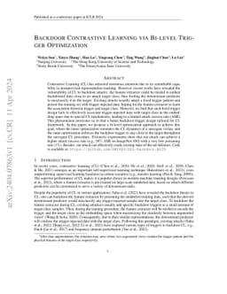 Backdoor Contrastive Learning via Bi-level Trigger Optimization