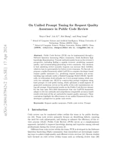 On Unified Prompt Tuning for Request Quality Assurance in Public Code
  Review