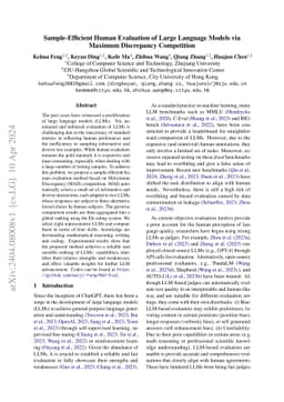 Sample-Efficient Human Evaluation of Large Language Models via Maximum
  Discrepancy Competition