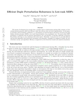 Efficient Duple Perturbation Robustness in Low-rank MDPs