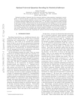 Optimal Universal Quantum Encoding for Statistical Inference
