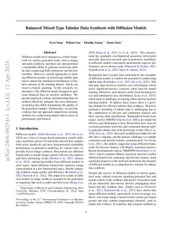 Balanced Mixed-Type Tabular Data Synthesis with Diffusion Models