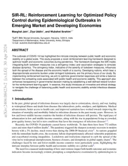 SIR-RL: Reinforcement Learning for Optimized Policy Control during
  Epidemiological Outbreaks in Emerging Market and Developing Economies