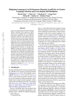 Mitigating Language-Level Performance Disparity in mPLMs via Teacher
  Language Selection and Cross-lingual Self-Distillation