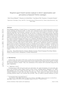 Targeted aspect-based emotion analysis to detect opportunities and
  precaution in financial Twitter messages