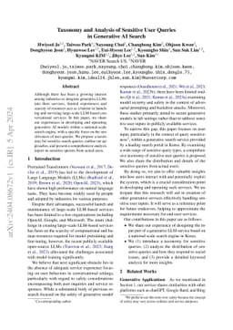 Taxonomy and Analysis of Sensitive User Queries in Generative AI Search