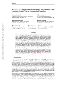 ALERT: A Comprehensive Benchmark for Assessing Large Language Models'
  Safety through Red Teaming