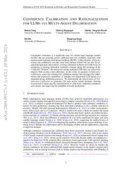 Confidence Calibration and Rationalization for LLMs via Multi-Agent
  Deliberation